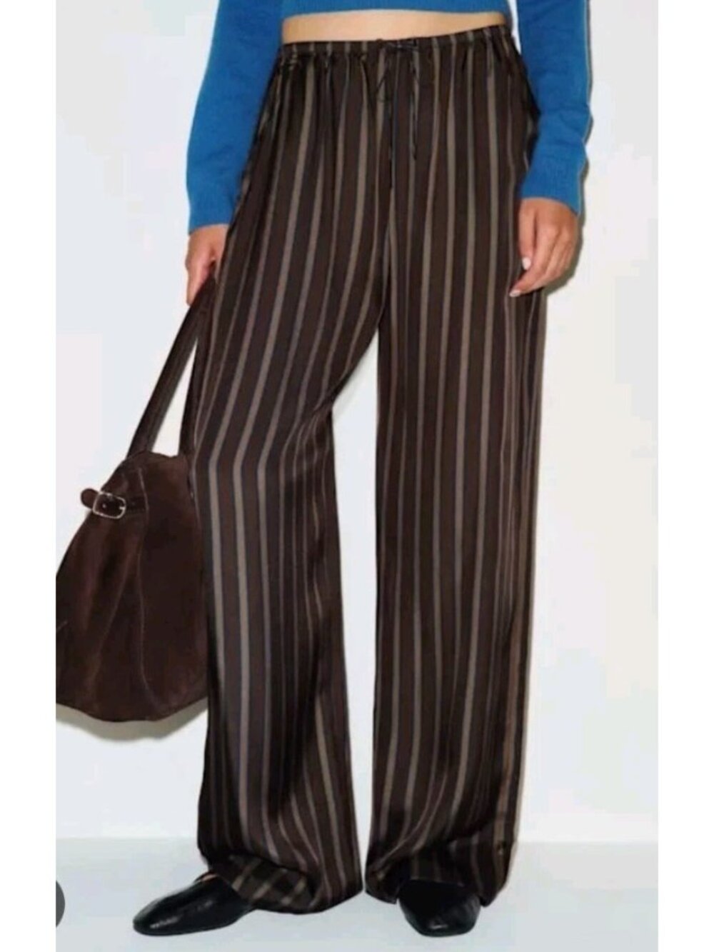 Reformation Relaxed Pants Womens M Striped Satin Silk Wide Leg NWT Drawstring